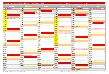 Terminkalender 2020 Feuerwehr Odersberg - Januar bis Juni 2020