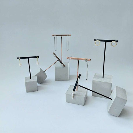 Concrete Cube Mix Earring T Bar Display Stand by PASiNGA