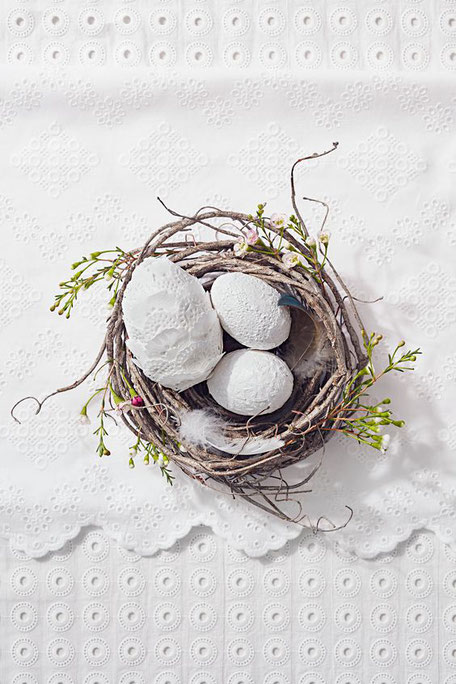 With Paper Doilies Decorated Easter eggs, image via Martha Stewart website 