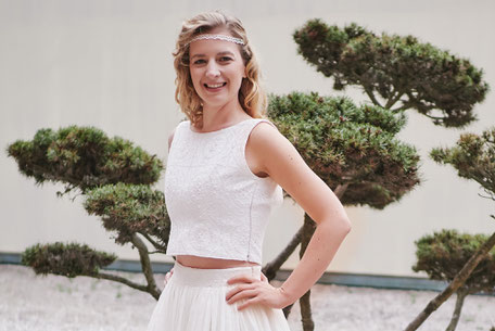 Bio Brautkleid Zweiteiler mit Spitzentop im Hippie Look