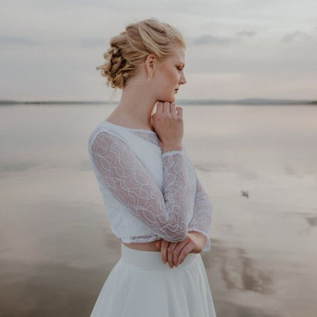 Brautkleid Zweiteiler mit langarm Spitzentop - elementar