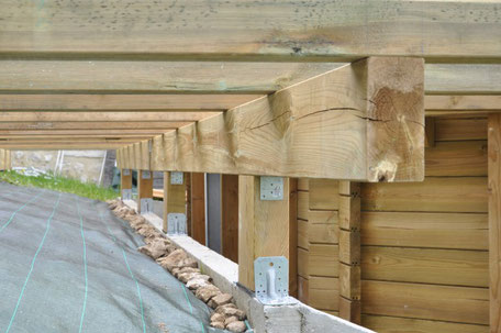 Les techniques de pose d'une terrasse bois, Zoom d'une pose sur poutre porteuse