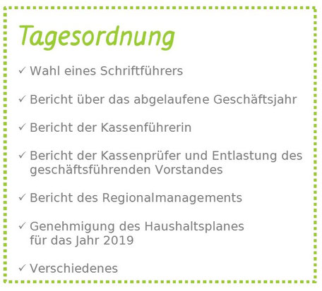 Die Tagesordnung der Mitgliederversammlung 2019 der LAG 5verBund
