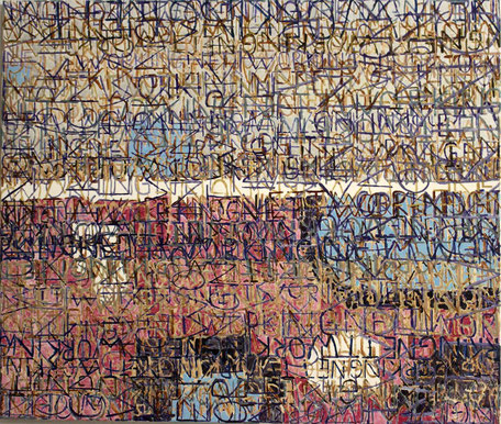 Eva Hradil, "Nettworking" 2014, Eitempera auf Halbkreidegrund auf Leinwand, 110 x 130 cm