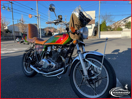 カスタムペイントバイク旧車,GS 400,キャンディーフレーク塗装,ラップ塗装、キャンディー 塗装,フレーク塗装