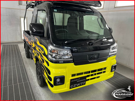 kei truck custom paint,Light Track,mini truck，軽トラカスタム,ダイハツハイゼット,カスタムペイント軽トラック,ファイヤーパターン