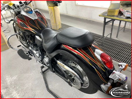 カワサキバルカン、カスタムペイント、バイク、オートバイ、アメリカンカスタム、フレイムス、ファイヤーパターン塗装、キャンディー 塗装