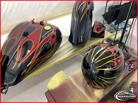 カワサキバルカン、カスタムペイントバイク、オートバイ、アメリカンカスタム、フレイムス、ファイヤーパターン塗装、キャンディー 塗装、カスタムペイントヘルメット