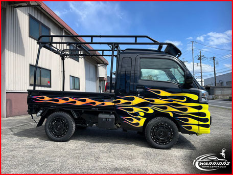 kei truck custom paint,Light Track,mini truck，軽トラカスタム,ダイハツハイゼット,カスタムペイント軽トラック,ファイヤーパターン