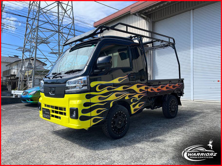 kei truck custom paint,Light Track,mini truck，軽トラカスタム,ダイハツハイゼット,カスタムペイント軽トラック,ファイヤーパターン