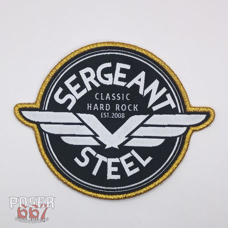 Sergeant Steel woven patch Classic Hard Rock est. 2008 band logo gold border