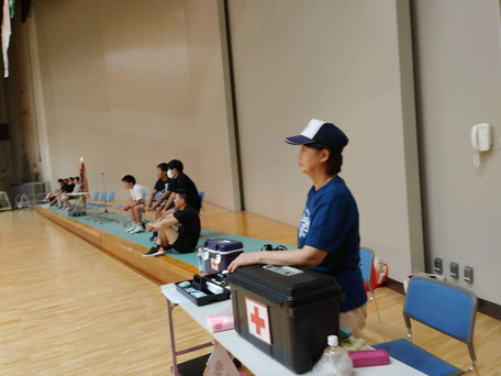 第44回福岡県中学校ハンドボール大会において救護活動に従事しました。　　　　　【福岡市民体育館】（2023.7.28）
