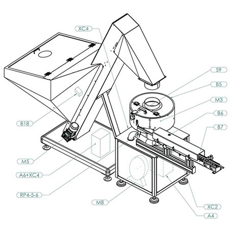 Peripherals for feeding components of the capsules to be assembled - Giuseppe Desirò Srl.