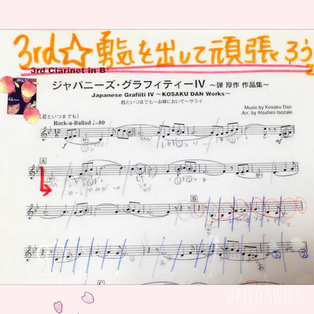 楽譜には親友たちの写真を張り付けの写真