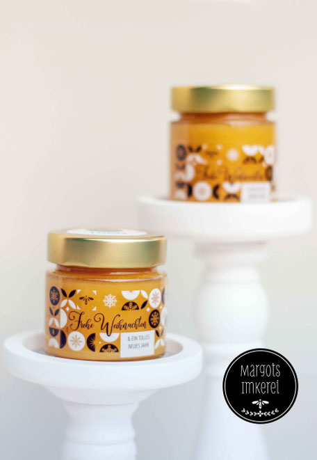 Ein kleines Geschenk zu Weihnachten - für Kunden, Mitarbeiter, Freunde und Nachbarn. Köstlicher Honig im hübschen Geschenkglas.