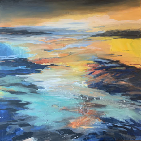 Astrid Krömer, Goldenes Licht, Acryl auf Leinwand, 2025, 80x80 cm