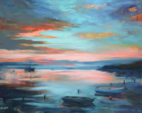 Astrid Krömer, Stille Spiegelung, Acryl auf Leinwand, 2025, 80x100 cm