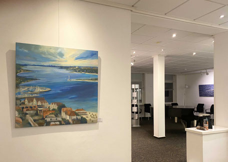 Astrid Krömer Malerei, Fernweh, Acryl auf Leinwand, 2017, 100x100 cm im Wilhelminenhaus Kiel