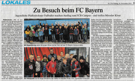 Busfahrt in den Bayern-Campus - Treffen mit Miro Klose inklusive; PK vom 29.11.2019