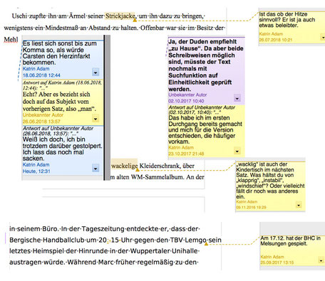 Die Textmamsell: Collage Lektorat; Kommentare und Korrekturen