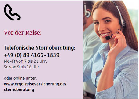 Telefonische Stornoberatung der ERGO Reiseversicherung