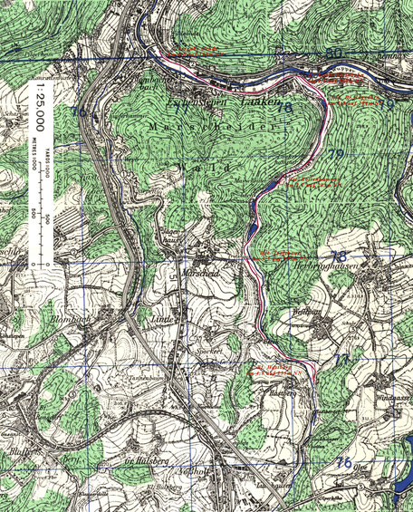 Zitat aus der topografischen Karte 1:25000, 4709 Barmen, 1951, aus der Sammlung  Harold B.Lee Library.