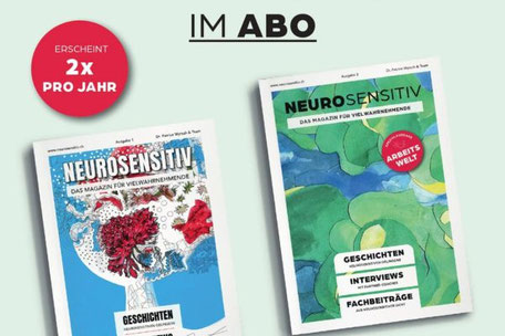 NEUROSENSITIV Magazin – Das Jahresabo für erhöht wahrnehmende Menschen von Dr. Patrice Wyrsch & Team. 3 Ausgaben à 100 Seiten, Zugang zum Online-Forum, 50 % Rabatt auf Events. 25 % Rabatt mit Code ‚SIMONE‘