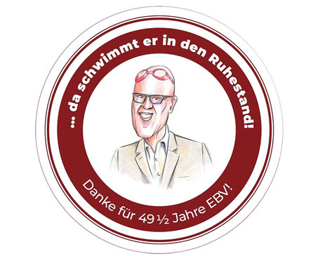 aus EBV-Magazin: "...da schwimmt er in den Ruhestand! Danke für 49 ½ Jahre EBV!"
