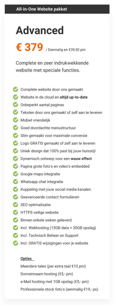 All-in-One website pakket Advanced