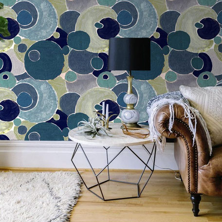 Papier peint abstrait Lalie Design pour accompagnée la déco vintage de l'entrée ou du votre salon de votre maison ou appartement.