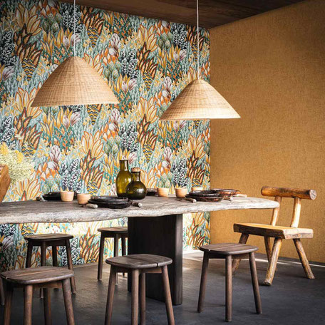 Papier peint tendance, vert olive, de la marque Casadeco pour une décoration bohème chic, romantique chic ou hippie chic dans votre maison près de Héric, Cordemais, Malville, Pontchâteau
