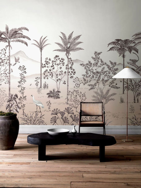 Papier peint tendance, vert olive, de la marque Casadeco pour une décoration bohème chic, romantique chic ou hippie chic dans votre maison près de Héric, Cordemais, Malville, Pontchâteau