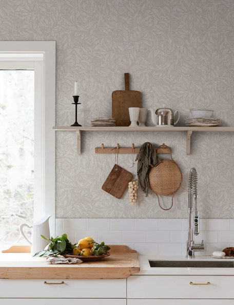 Papier peint pour une déco de style contemporain ou scandinave dans la cuisine.