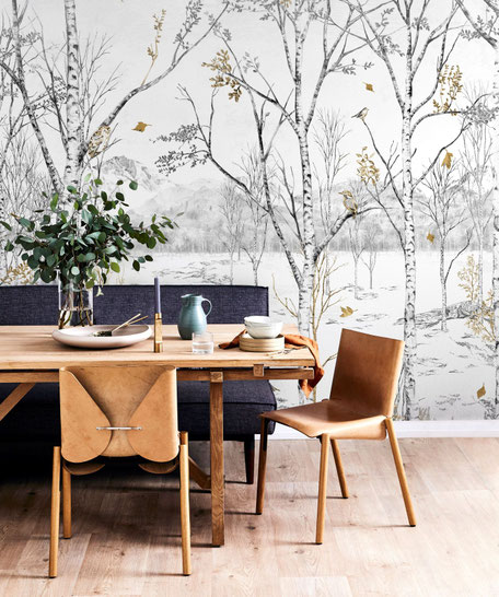 Déco murale originale avec ce panoramique noir et blanc et un paysage nature forêt . S'intègre parfaitement dans une déco de style scandinave.
