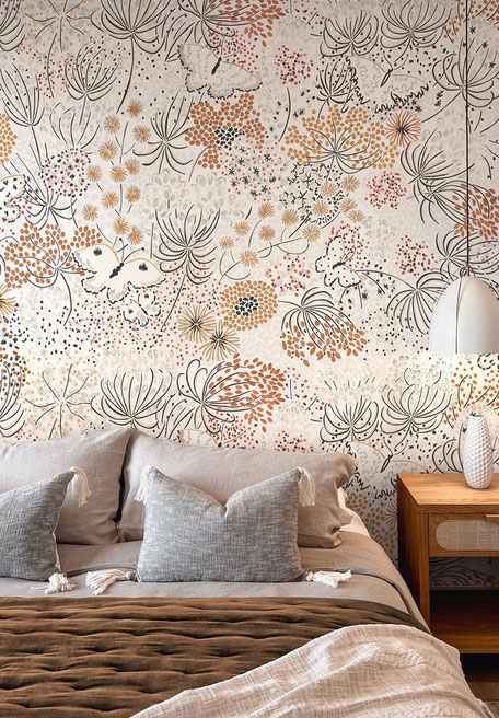 Déco murale bohème chic ou campagne chic, romantique chic, hippie chic. Les couleurs beige et terracotta éveillent le noir et blanc de ce panoramique Isidore Leroy.