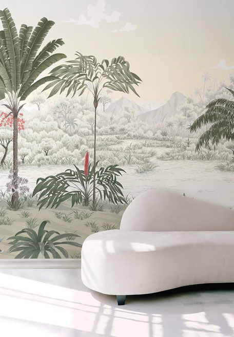 Un décor mural panoramique original pour votre salon, paysage nature montagnes forêt pour votre maison ou appartement de vacances, autour de La Baule, Pornichet.