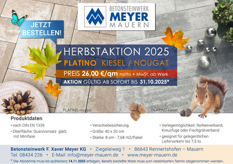 Betonsteinwerk Meyer Mauern - Herbstaktion 2025 - PLATINO KIESEL / NOUGAT