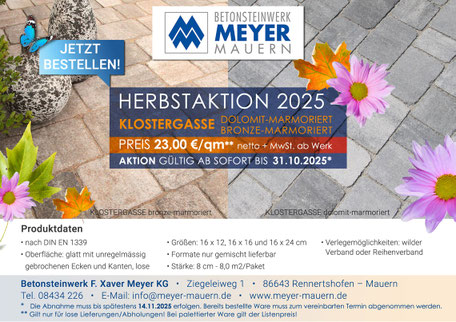 Betonsteinwerk Meyer Mauern - Herbstaktion 2025 - PLATINO KIESEL / NOUGAT