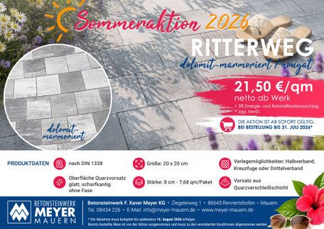 Betonsteinwerk Meyer Mauern - Herbstaktion 2025 - RITTERWEG DOLOMIT-MARMORIERT / NOUGAT NEUHEIT!