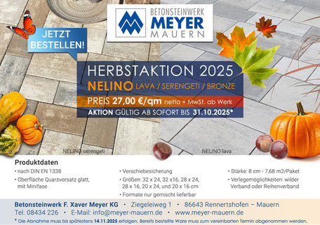 Betonsteinwerk Meyer Mauern - Herbstaktion 2025 - NELINO LAVA / SERENGETI / BRONZE