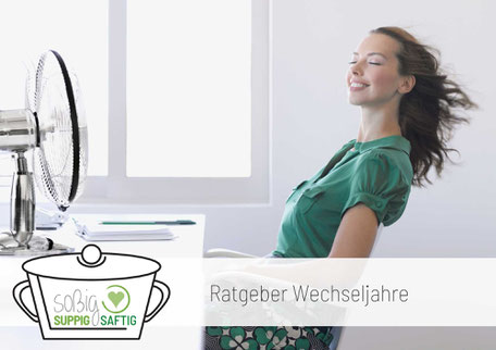 blauer Hintergrund mit weißem Rahmen, weiße Schrift Wechseljahre als Chance sehen, Die Tipps von 17 Experten und Expertinnen, weiße Blumen mit rosa Mitte
