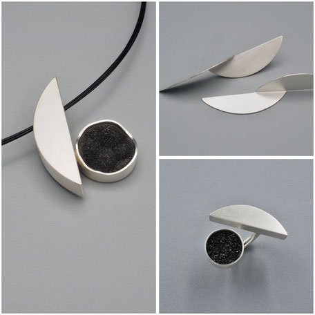 Anhänger und Ring - Silber mit Onyx