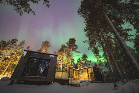 Nordlichter über der Invisible Forest Lodge