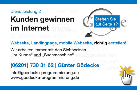 Homepage erstellen, Hompage Suchmaschinenoptimierung mit Gödecke Programmierung