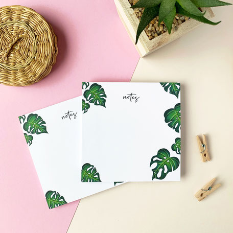 squared notepad with monstera illustration made of recycled paper