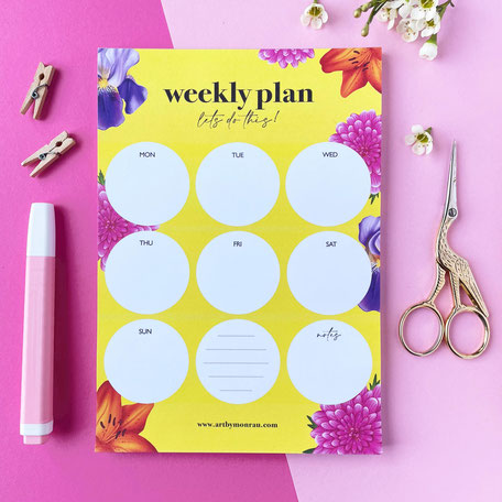 colorful A5 weekly planner with beautiful flower illustrations