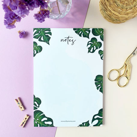 A5 notepad with monstera design made of recycled paper