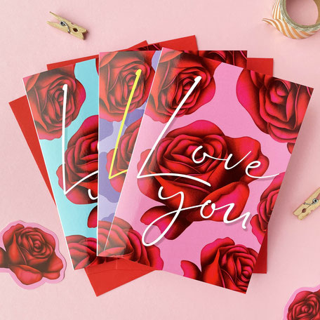 love you greetingcard set with red roses