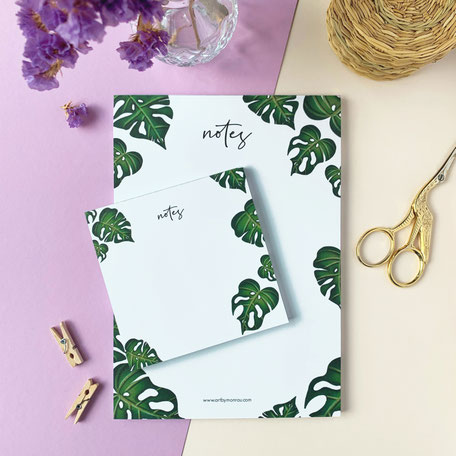 set of notepads with monstera illustration made of recycled paper