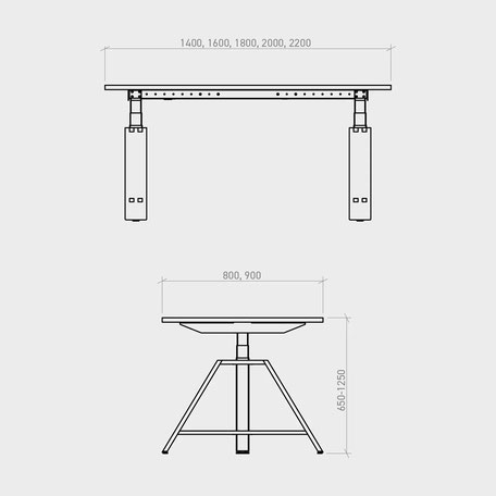 Technische Zeichnung | Höhenverstellbarer Tisch MOTU